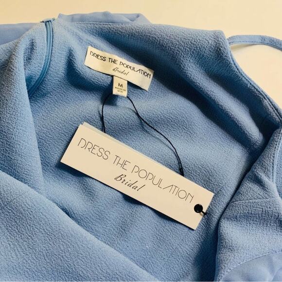 Dress The Population Diana Dress Size M Medium Front Slit Maxi Blue NWT - Picture 5 of 5